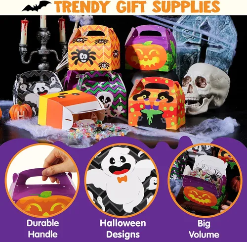 Vista 3 de JOYIN 24 cajas de golosinas de Halloween, cajas de dulces, bolsas de cartón para regalos de casa, bolsas de dulces de galletas para niños, dulces