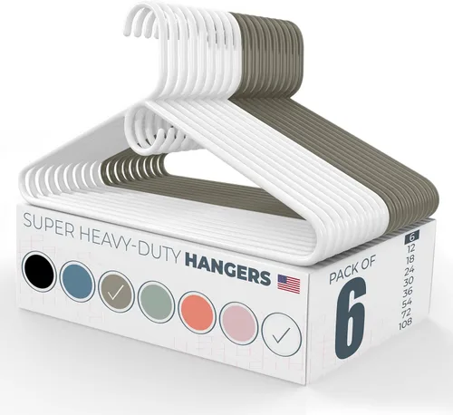 Vista 26 de Neaties Paquete de 6 perchas para ropa súper resistentes, fabricadas en los Estados Unidos, capacidad de 10 libras, perchas de plástico grueso