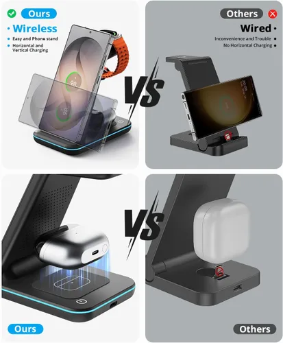 Vista 7 de Cargador inalámbrico para Samsung y Android: estación de carga JoyGeek 3 en 1 para S26/S25/S24/S23/S22/S21/S20/Note20/Z Fold&Flip, Galaxy