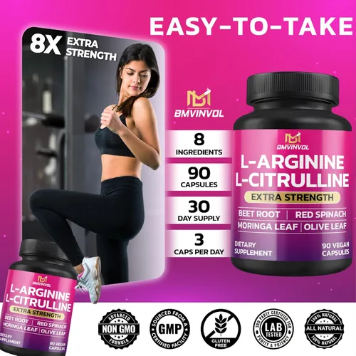 Vista 6 de BMVINVOL L Arginine L Citrulina Suplemento Plus Remolacha Root, Moringa, Oliva, Espinaca Roja para apoyo diario - 90 cápsulas