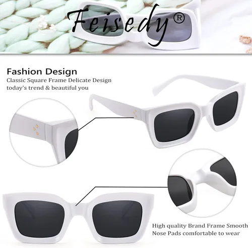 Vista 6 de FEISEDY Gafas de sol clásicas para mujer, gafas de sol cuadradas gruesas con marco grueso UV400 B2471