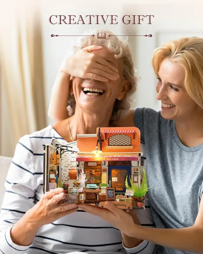 Vista 6 de Rolife Kit de casa en miniatura para bricolaje, librería a escala 1:20, kit de construcción de mini casa con luces LED, kits de manualidades