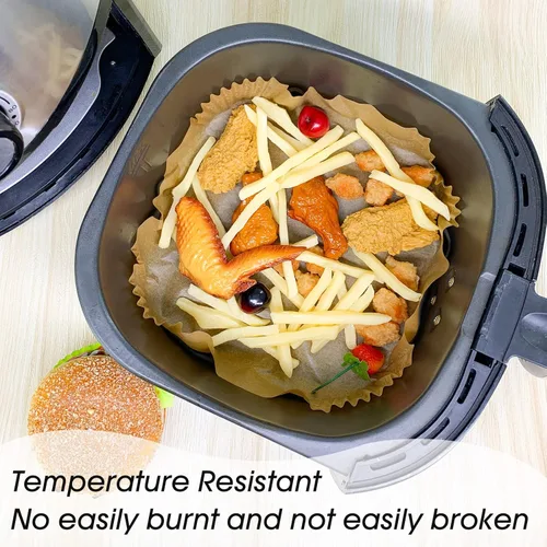 Vista 5 de 100 forros de papel desechables para freidora de aire, forros cuadrados para freidora de aire, papel pergamino antiadherente para freidoras de aire