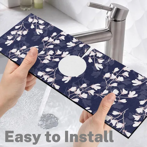 Vista 4 de Alfombrilla protectora contra salpicaduras para fregadero de cocina, 2 unidades, bandeja de recogedor de goteo con mango de grifo de flores