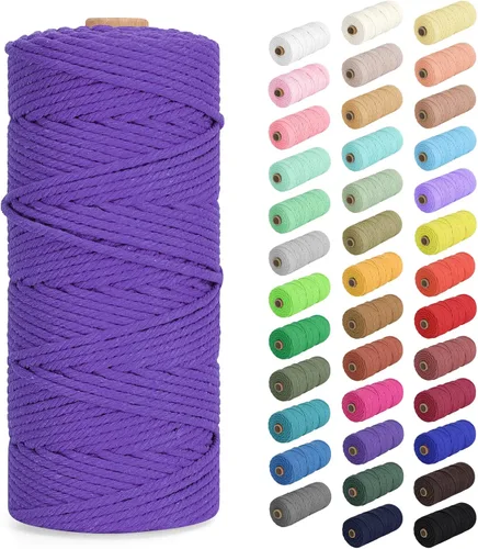 Vista 43 de Cuerda de macramé de 0.079 in x 220 yardas (656 pies), cuerda de algodón natural para colgar en la pared, ganchos de plantas, manualidades, Verde