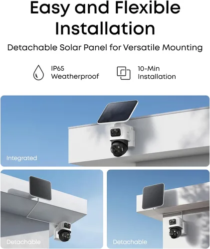 Vista 7 de eufy Security eufyCam S4 kit de 2 cámaras, cámara de seguridad solar inalámbrica para exterior, cámara Bullet-PTZ de triple lente, 4K UHD