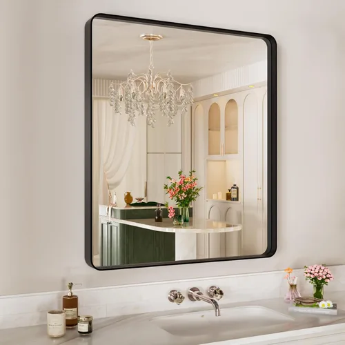 Vista 25 de Espejo de baño LED de 40 x 36 pulgadas con luces, retroiluminado y frontal iluminado para pared, antiempañamiento, regulable, memoria inastillable