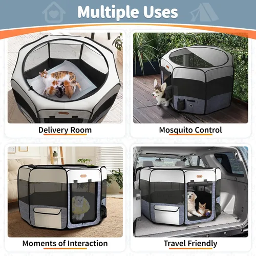 Vista 5 de Seiyierr Corralito para Perros, Estuche de Transporte Portátil Plegable para Mascotas, Corrales para Cachorros para Gatos Pequeños