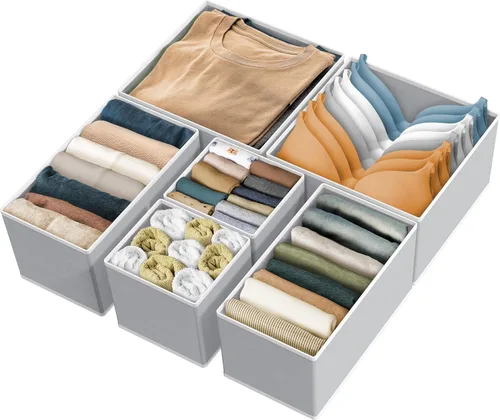 Vista 22 de Simple Houseware Organizador de cajones de ropa interior para calcetines, brasier, ropa interior, bragas, mameluco, plegable, juego de 4, gris