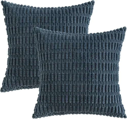 Vista 272 de MIULEE- Juego de 2 fundas de pana suave para cojín; diseño a rayas estilo bohemio, moderno, rural; decoración costera p/verano, hogar, sala de Azul