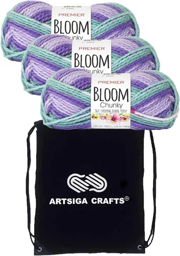Vista 22 de Premier Yarns Bloom Chunky Hydrangea 1114-01 (6 madejas, el mismo lote de tinte) - Hilo acrílico grueso y voluminoso #5 para ganchillo y tejer