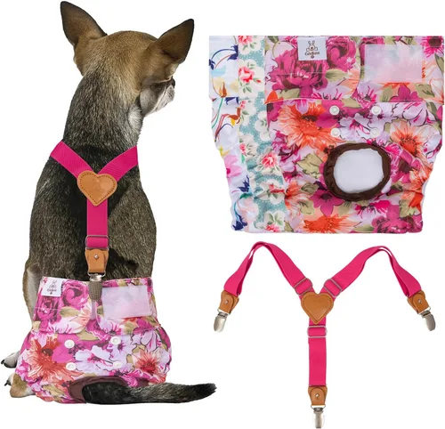 Vista 8 de CuteBone Pañales para perras, paquete de 3 pañales reutilizables para perras con un tirante para perros pequeños, medianos y grandes, BDD03S