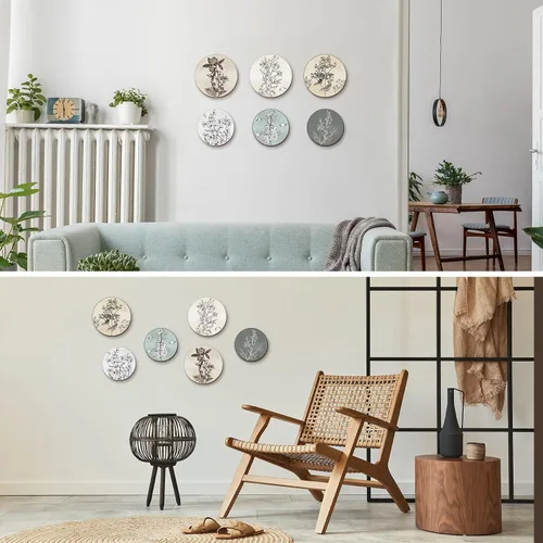 Vista 7 de Barydat 6 Piezas Arte de Pared Boho de Plantas de Madera Decoración de Pared Boho Granja Rústica Colgante de Pared Bohemia para Dormitorio Sala