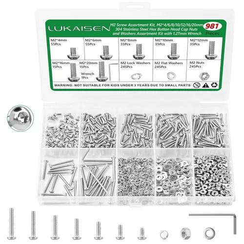 Vista 24 de 860 piezas Juego de surtido de tornillos métricos, tornillos de máquina M2 M3 M4 M5 con tuercas de bloqueo y arandelas planas, acero de aleación