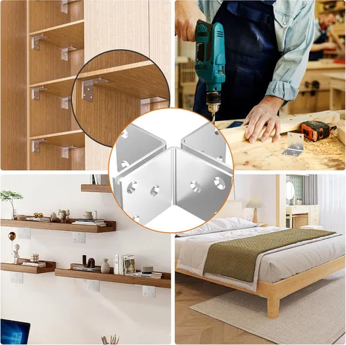 Vista 7 de 20 piezas de soportes de ángulo de acero inoxidable de 50 mm, soportes en L resistentes de 2"x2"x2" para madera, soportes de esquina de metal de 2