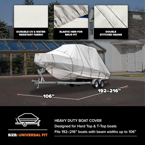 Vista 3 de Budge Cubierta para Barco de Techo Rígido T-Top, Se Adapta a Barcos de 24-26 pies con Manga de hasta 106", Poliéster de 600 Denier Resistente a UV