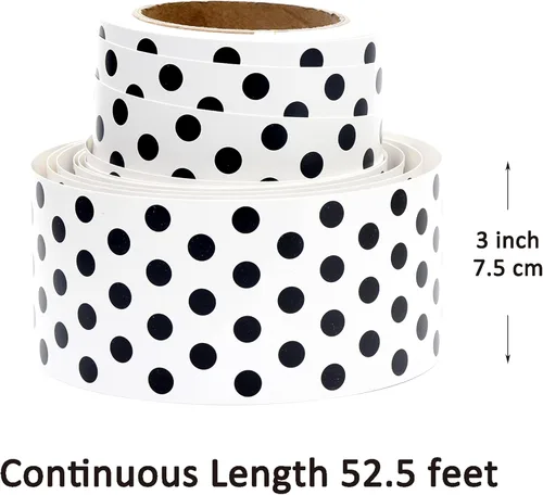 Vista 2 de Youngever Bordes de 52.5 pies para tablón de anuncios con borde de confeti para decoración de aula (diseño de lunares blancos)