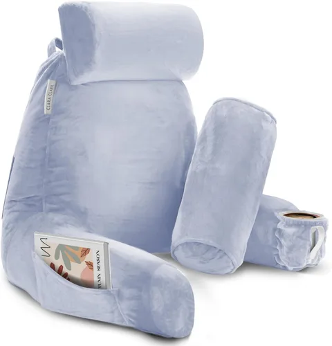 Vista 30 de Clara Clark - Almohada de lectura con espuma viscoelástica triturada, incluye 2 almohadas de soporte para el cuello y la zona lumbar, diseñada
