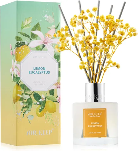 Vista 51 de Airkeep Juego de difusor de varillas – 3.38 onzas líquidas (3.4 fl oz), difusor de aroma de bambú para el hogar, incluye 8 varillas difusoras