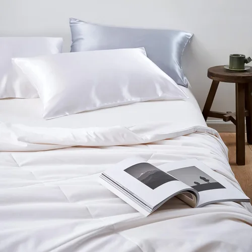 Vista 8 de Mommesilk Edredón de seda con funda de algodón, relleno de seda natural pura y larga, para todas las estaciones, tamaño matrimonial, 76 x 87