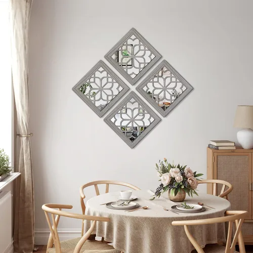 Vista 5 de 2 espejos cuadrados rústicos de pared, espejos de pared de granja, espejo de pared decorativo marrón para dormitorio, entrada, sala de estar