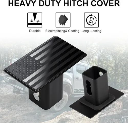 Vista 4 de SINGARO Cubierta de enganche de remolque, cubierta de enganche de remolque de metal pesado con bandera estadounidense para receptores de 2 pulgadas