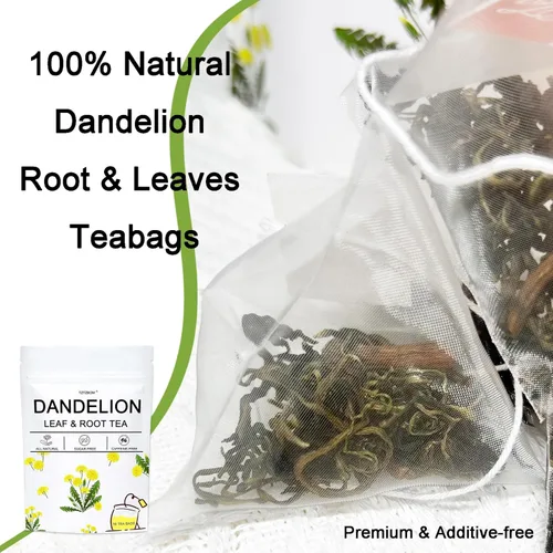 Vista 4 de Bolsas de té de hoja y raíz de diente de león, té de hierbas 100% natural para apoyo hepático y salud renal, sin cafeína, té de hierbas