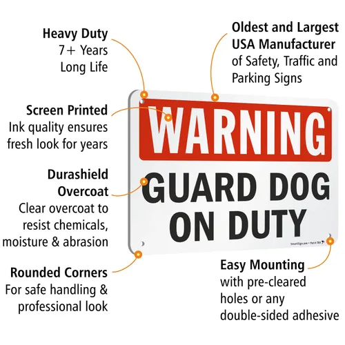 Vista 4 de SmartSign - S-2430-AL-10 Advertencia - Señal de guardia de servicio 7 "x 10" Aluminio Negro/Rojo sobre Blanco