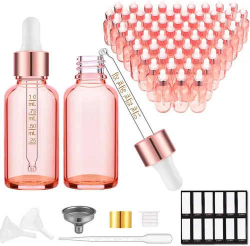 Vista 32 de PrettyCare Botellas de cristal con cuentagotas de 2 onzas líquidas, 12 botellas transparentes vacías gruesas a granel con tapas doradas a prueba