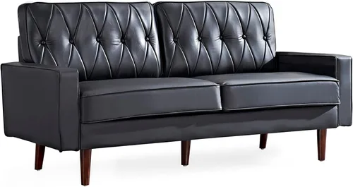 Container Furniture - Sofá de piel sintética de estilo moderno con elegantes patas redondas cónicas y respaldo copetudo con botones, perfecto para