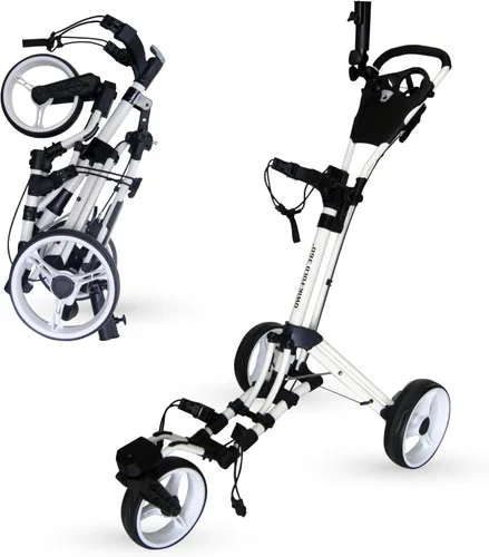 Vista 9 de Qwik-Fold Carrito de golf giratorio de 3 ruedas 360 con rueda delantera giratoria de 360 grados, carrito plegable de un segundo para abrir y cerrar