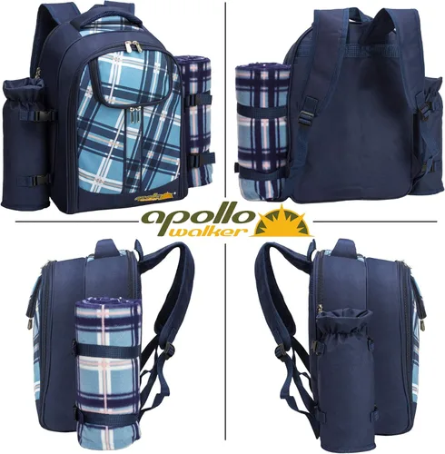 Vista 4 de Apollo walker Juego de mochila de picnic para 4 con compartimento refrigerador, soporte desmontable para botellas/vino que incluye manta de picnic