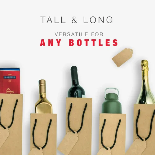 Vista 4 de TOHOKU PRIME Bolsas de regalo de vino Kraft - 24 piezas, 4 x 4 x 13 pulgadas, bolsas para botellas de vino a granel