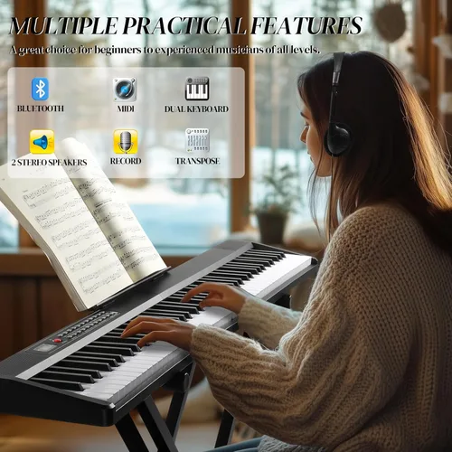 Vista 3 de Ktaxon - Set de piano de teclado electrónico plegable de 88 teclas, piano eléctrico semipesado, piano digital con soporte X doble, 2 modos