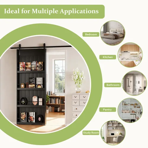 Vista 5 de BARNER HOME Puerta corrediza de granero de 36" x 84", puerta de granero estilo estante con kit de herrajes de 6.6 pies, hecha de MDF imprimado