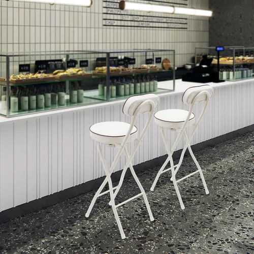 Vista 6 de Taburete de bar plegable con respaldo, taburete plegable alto, taburetes portátiles acolchados, taburetes plegables de altura de mostrador