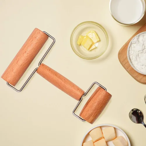 Vista 6 de Whaline Rodillo de madera para repostería, 2 piezas, rodillo de madera antiadherente para el hogar, cocina, hornear y cocinar, fácil de manejar