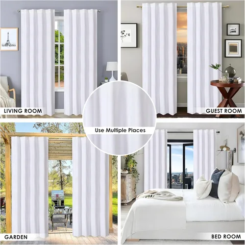 Vista 4 de HOMIDATE Juego de cortinas de algodón blanco de 2 a 50 x 63 pulgadas de largo, cortinas texturizadas para dormitorio, sala de estar, cocina, paneles