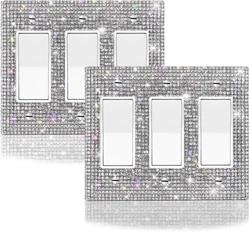Vista 8 de 4 piezas de diamantes de imitación plateados brillantes para placas de pared, cubierta de interruptor de luz, cubierta de salida de diamantes