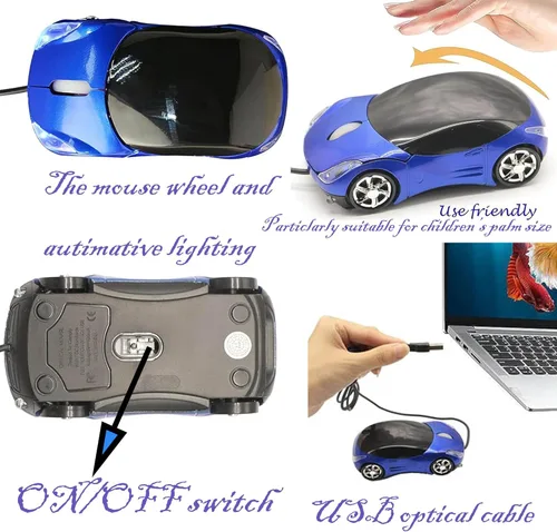 Vista 3 de Car Kids Mouse Small Cool Sports Wired Mouse for Kids Wired Kids Computer Mouse with USB Receiver and 1000DPI 2 Headlights for School Laptop