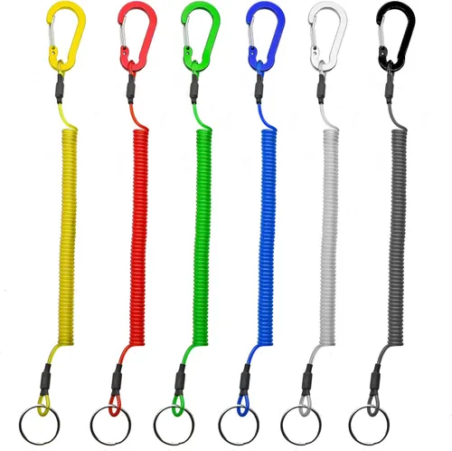 Vista 9 de Lix&Rix Cordón en espiral de seguridad retráctil con clip de mosquetón de aleación de aluminio, negro/azul/verde/rojo/plateado/amarillo