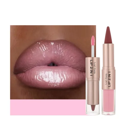 Vista 32 de BAISEN DIARY 2 en 1 doble punta mate delineador de labios y brillo de labios, lápiz combinado de labios marrón nude degradado, delineador de labios