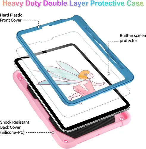 Vista 2 de Funda para iPad Air de 5ª/4ª generación con protector de pantalla, funda para iPad Pro de 11 pulgadas, correa de soporte de mariposa, lindas