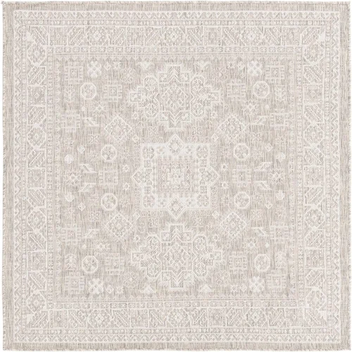 Vista 359 de Unique Loom Outdoor Aztec Collection Alfombra de área - Chalca (10 pies, redonda, azul/marfil)