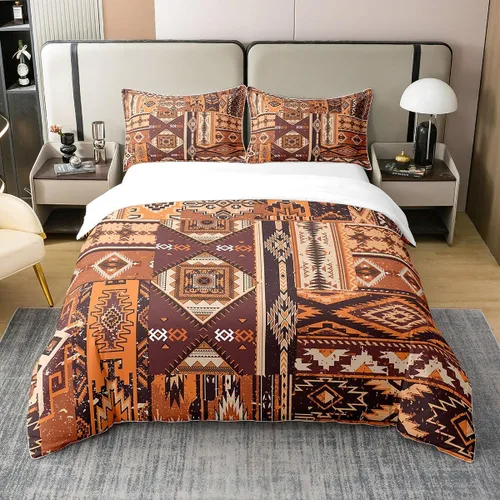 Vista 14 de Erosebridal - Juego de funda de edredón bohemia 100% algodón orgánico, diseño ondulado, cama individual, funda de edredón bordada con arco iris