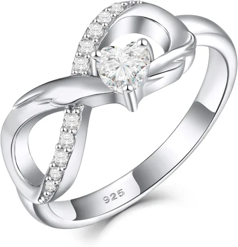 Vista 12 de STARCHENIE Anillo de Promesa Infinita de Plata de Ley 925 con Alas de Ángel y Anillo de Corazón para Mujer Talla 5-10 01-Granate-Enero