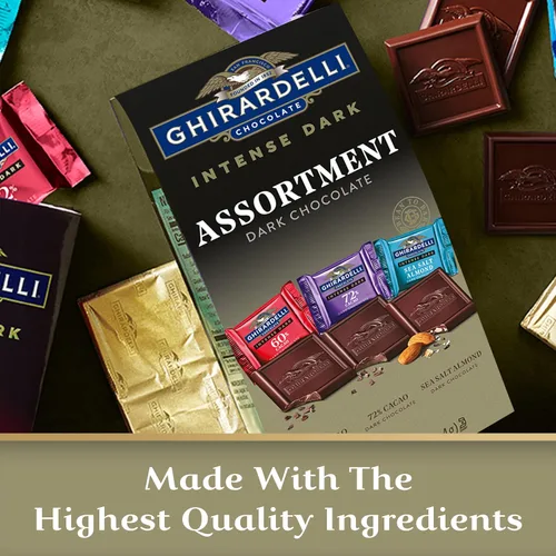 Vista 4 de Ghirardelli - Peso neto oscuro intenso, 19.14 onzas, chocolate negro 60% cacao, 72% cacao, chocolate negro sal marina velada con almendras