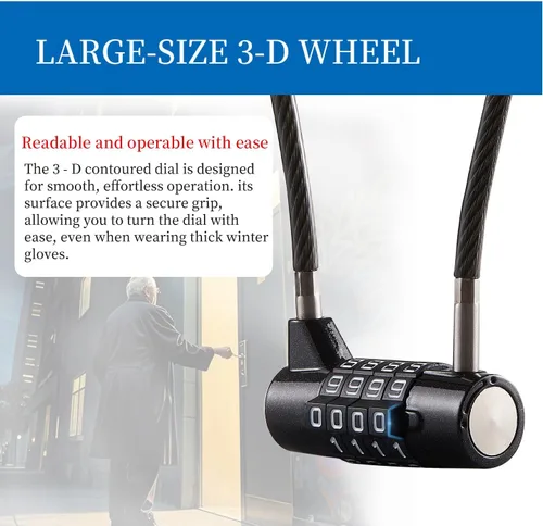 Vista 5 de Candado de Cable de Combinación con Cerradura de Gabinete de 4 Dígitos con Cable Duradero de 3.5", Ideal para Casilleros, Gimnasio, Portón, Valla