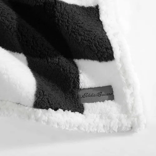 Vista 7 de Eddie Bauer - Manta, sherpa reversible súper suave y ropa de cama de forro polar cepillado, manta para sofá, ideal para descansar (cuadros negros)