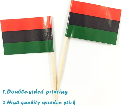 Vista 2 de JBCD Bandera afroamericana con palillo de dientes panafricano, mini banderas negras de liberación para cupcakes, 200